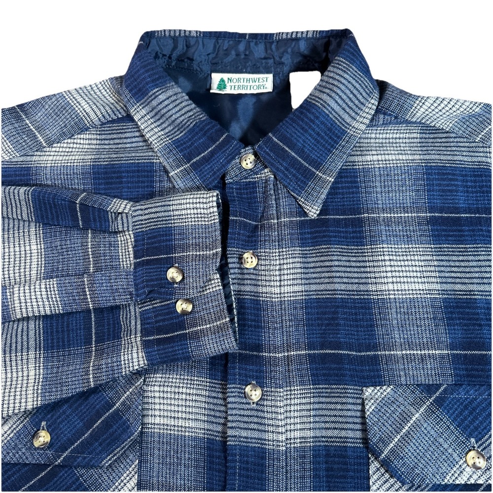 Vintage Northwest Territory Flannel Men's L Blue Plaid Outdoor Acrylic Shirt - Picture 1 of 5